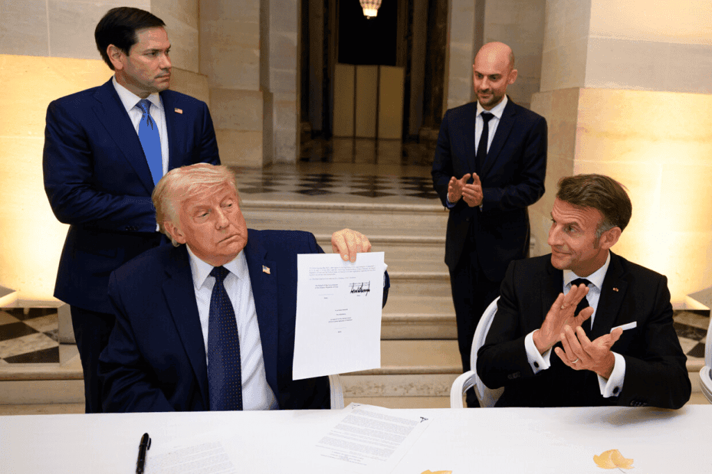 Islamabad MoU document shown by Donald Trump with Emmanuel Macron and officials present