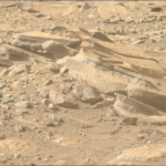 NASA Curiosity rover captures pinstriped layered rocks near Cerro Castillo in Gale Crater on Mars.